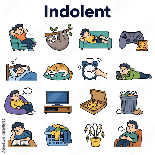 Tableau sur toile Indolent Character Lazy Lifestyle Concept Vector Illustration