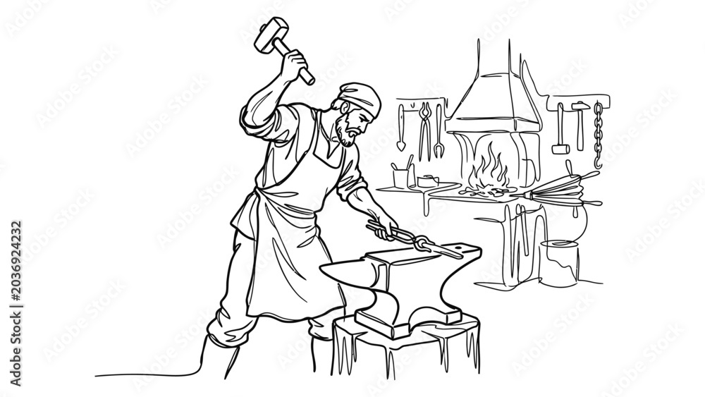 Obraz premium Blacksmith working at an anvil in workshop.