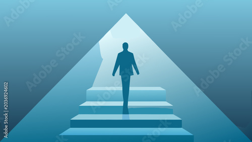 Photos Silhouetted Figure Walking Up Steps Blue Gradient Background