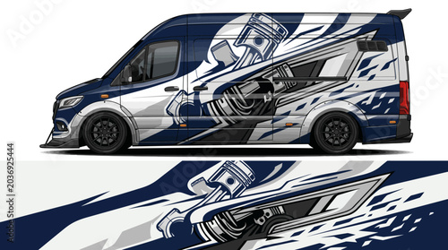 Bild auf Leinwand Van with engine graphic design wrap.