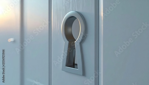 Close up of a vintage keyhole on a weathered wooden door.