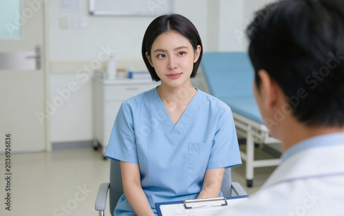 Asian woman cancer survivor consulting doctor in hospital, healthcare and emotional support concept.