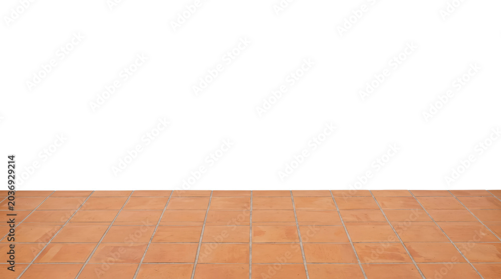 Fototapeta premium Terracotta square tile floor in low perspective transparent background