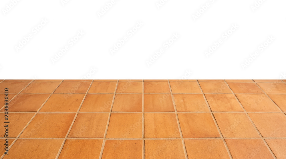 Fototapeta premium Orange square tile floor perspective transparent background