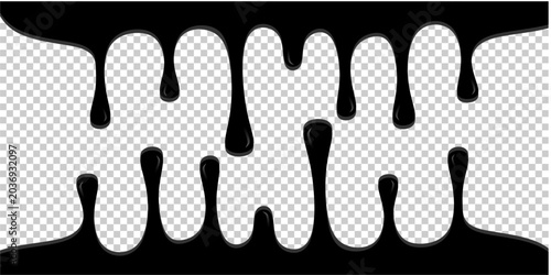 Lubricating oil drip on transparent background. Wavy black ink drip illustration. Abstract black oil drip flat design. Black paint dripping illustration.	