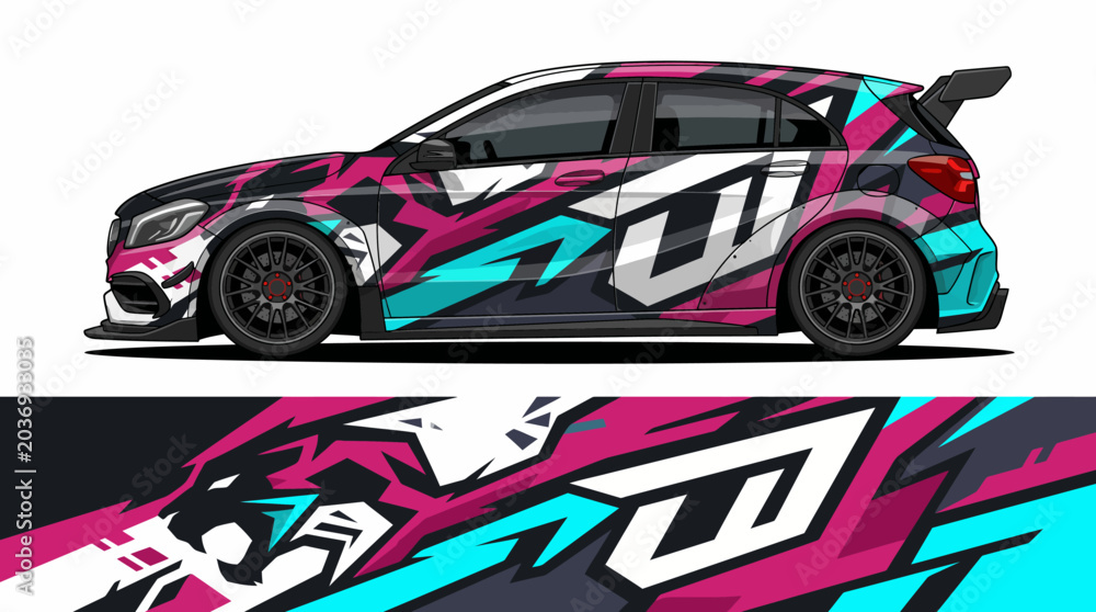 Obraz premium Colorful racing car with vibrant decal design.
