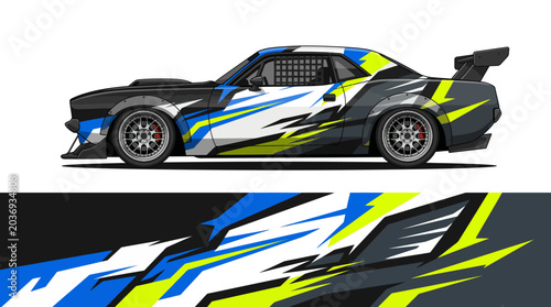 Canvastavla Colorful racing car with dynamic design elements.
