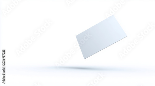 An elegant business card floating in mid-air against a clean, minimalist white background.