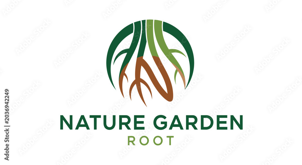 Fototapeta premium Abstract nature logo design featuring tree roots within a green circle shape