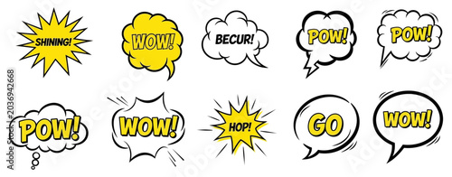 Comic book speech bubbles and sound effects collection vector illustration
