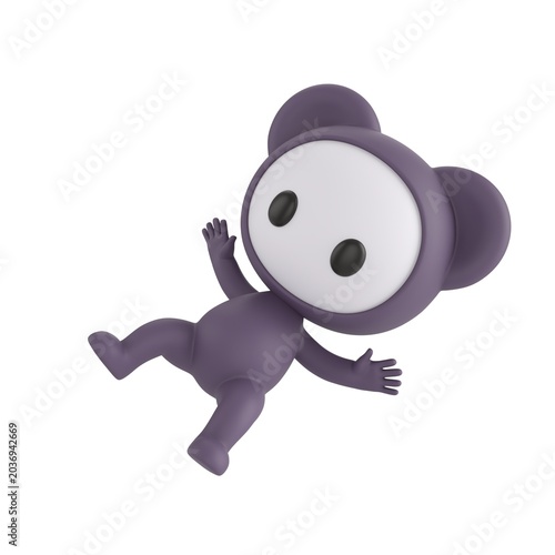 Tableau sur toile Cute 3D render Black Little Monster character slipping and falling, surprised and playful expression, dynamic mascot style, isolated on white background