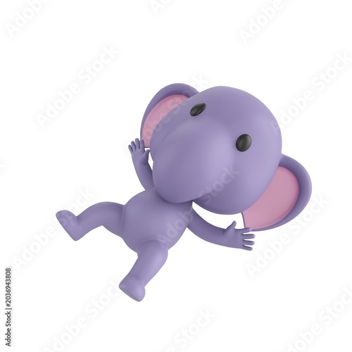Fotografía Cute 3D render Little Elephant character slipping and falling, surprised and playful expression, dynamic mascot style, isolated on white background