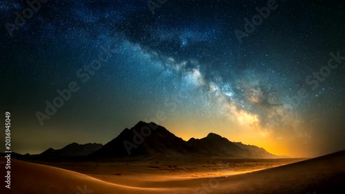 Starry Night Over Desert Mountains with Distant Glow