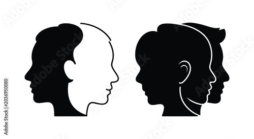 Foto Human mind psychology concept icons dual profile heads communication therapy vec