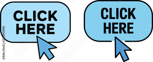 Click here button with hand pointer, logo, symbol, sticker