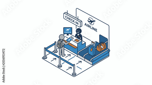 Airport Check-in Counter Staff Working.