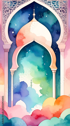 Islamic abstract background with vibrant water color, part 7