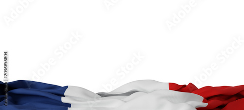 French flag isolated on transparent background with fabric texture and copy space 3D render