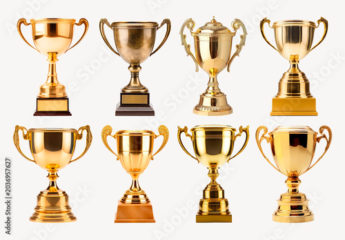 Golden Trophies Showcase Achievement Element Design Set