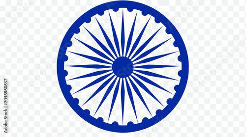Schilderij op canvas A vibrant blue Ashoka Chakra, a significant symbol from the Indian national flag, depicted on a transparent background