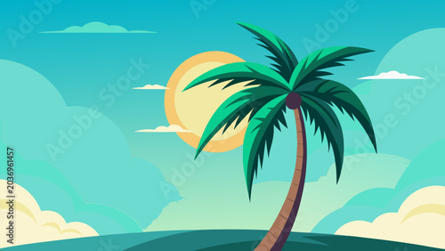 Copy space of tropical palm tree with sun light on sky background.
