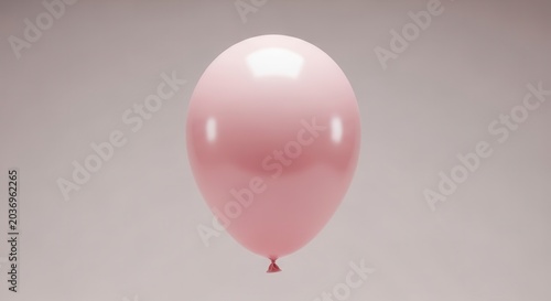 A single pink balloon floating against a neutral background, studio lighting.