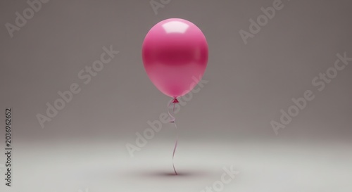 A single pink balloon floating against a neutral grey background.