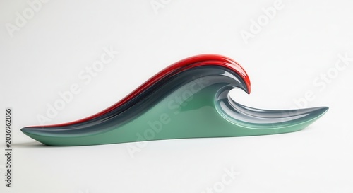 Abstract Glass Sculpture Shaped Like A Flowing Ocean Wave.