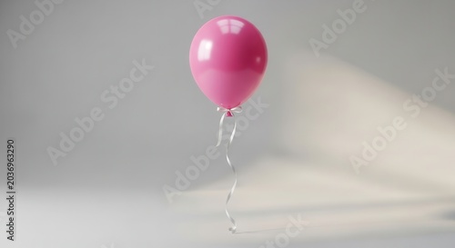 A single pink balloon floating against a soft grey background.