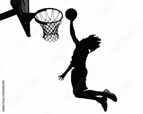 Cuadro en lienzo Basketball player silhouette dunking against a white background