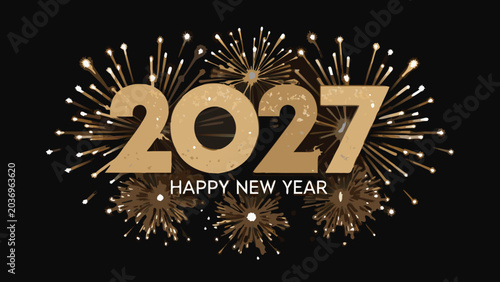 Quadro su tela Golden numerals two zero two seven with fireworks vector illustration