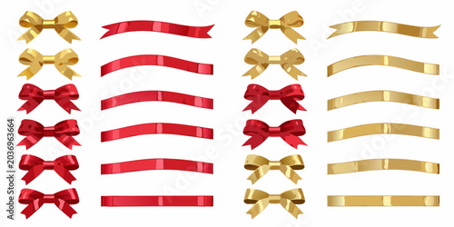 Photography Gold And Red Ribbons With Bows Vector Illustration