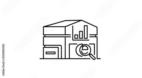 Warehouse Analytics: Magnifying Glass Over Building with Charts, Data Analysis Concept