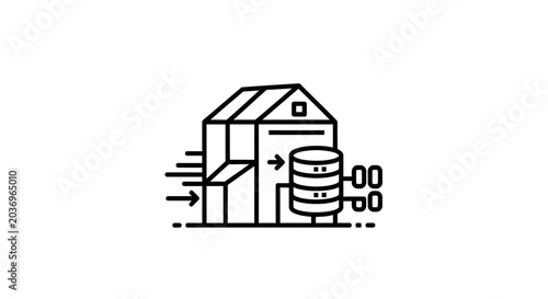 Warehouse data processing and storage icon, logistics and inventory management concept