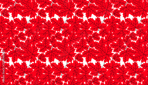 Photos A repeating pattern of vibrant red maple leaves set against a clean white background, creating a festive and autumnal visual