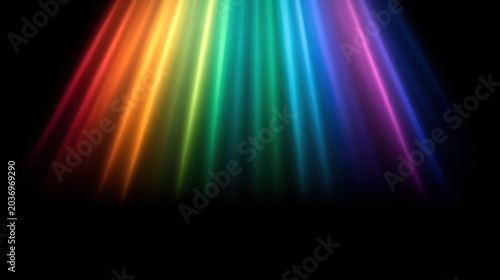 Vibrant rainbow light beams creating a colorful gradient effect on a black background.