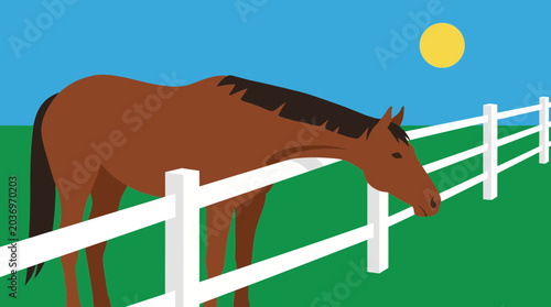 Tableau sur toile Thoroughbred Horse Stretching Neck Over Paddock Fence