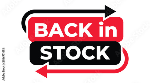 Bold red and black graphic illustration declaring the return of popular items back in stock for eager shoppers
