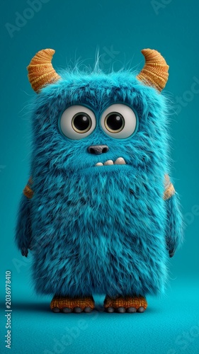 cute blue monster character with horns and big eyes