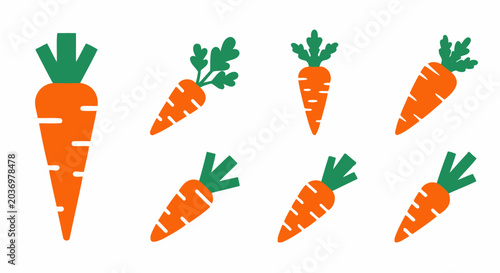Foto Vibrant illustration of several carrots with green tops on a white background