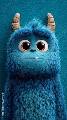 cute blue monster character with big eyes and horns