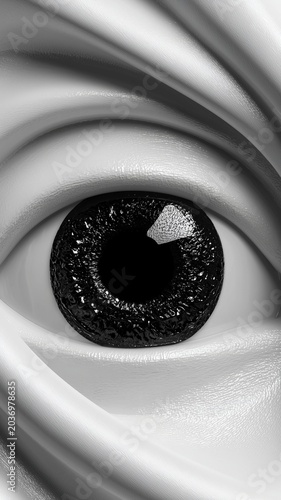 hyper-realistic black and white macro eye close-up detail