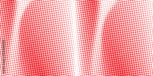Red color halftone gradient texture. Vanishing cartoon polka dot background. Repeating dotted gradation pattern. Fading comic pop art overlay backdrop. Raster halftone effect wallpaper. Vector