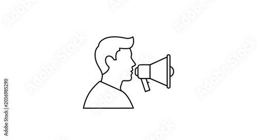 Man shouting into a megaphone line art icon