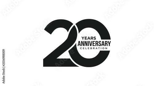 Minimalist black and white vector graphic design celebrating a twenty year anniversary milestone corporate event symbol