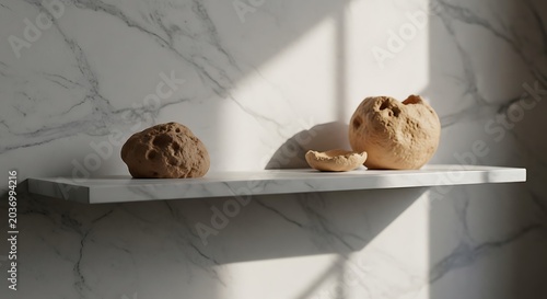 Brown bread on white shelf indoors.