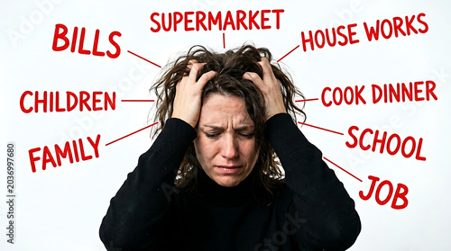 Stressed woman with life responsibilities