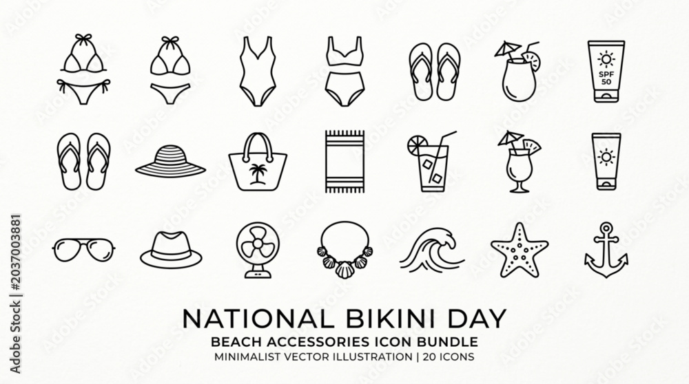 Fototapeta premium National bikini day beach accessories icon bundle minimalist vector illustration