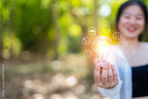 light bulb against nature, icons