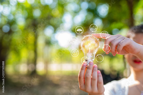 light bulb against nature, icons